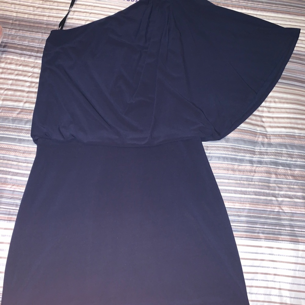 Navy Blue One Shoulder Mini Dress